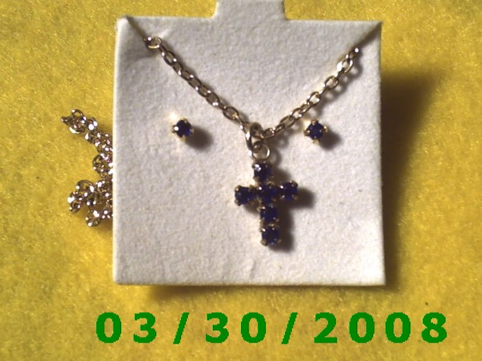 September Birthstone Necklace and Earrings Set Sapphire (007)