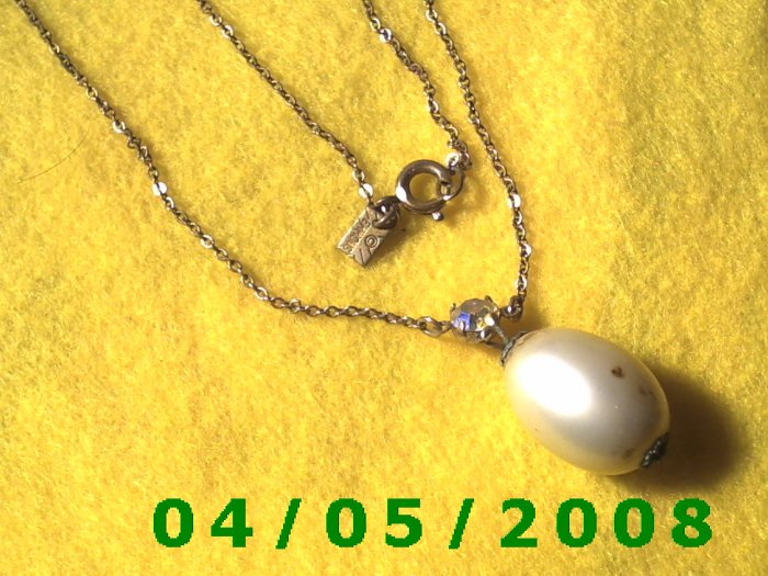 Silver Necklace w/Pearl Pendant and stone, Emmons E5004