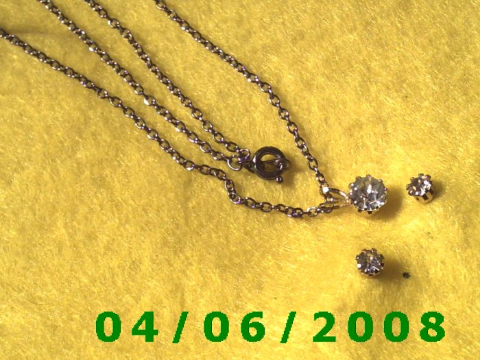 Silver Necklace w/CZ and matching pierced earrings E5032