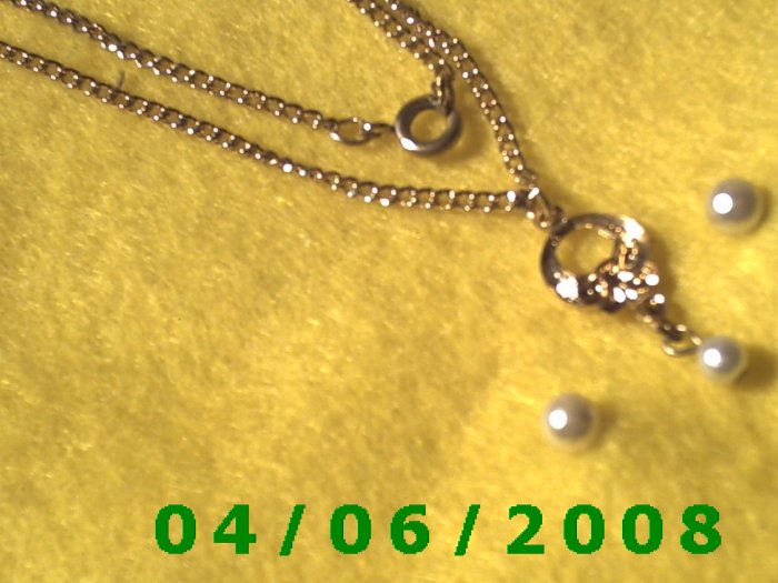 Gold Necklace w/Charm and matching pierced earringsE5033