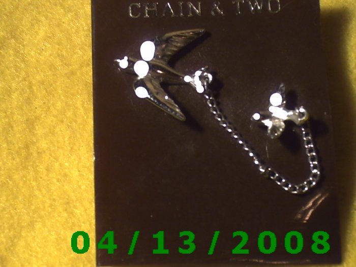 Chain and 2 Birds Silver Vintage Hat Pins Q2001