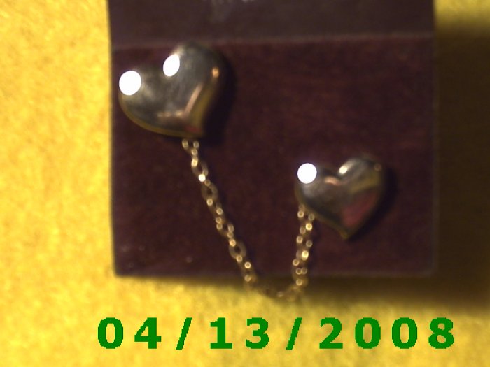 Chain and 2 Hearts Silver Vintage Hat Pins Q2004