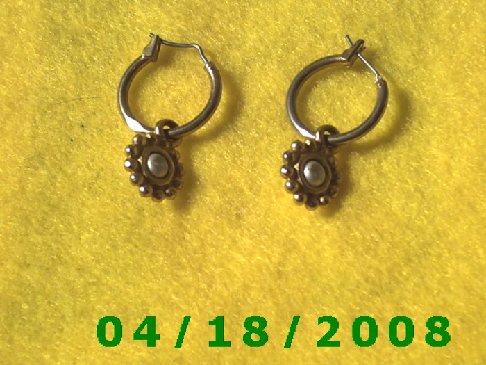 Silver Hoop Pierced Earrings w/Gold Charm (LCI) Q3A004