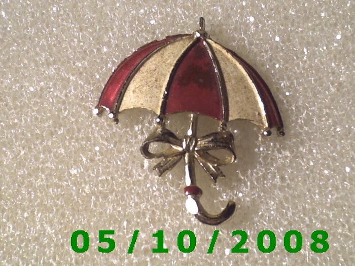 Silver Red n White Umbrella Pin A090
