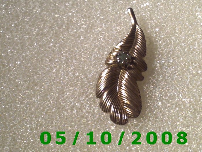 Brass Leaf w/stone Pin