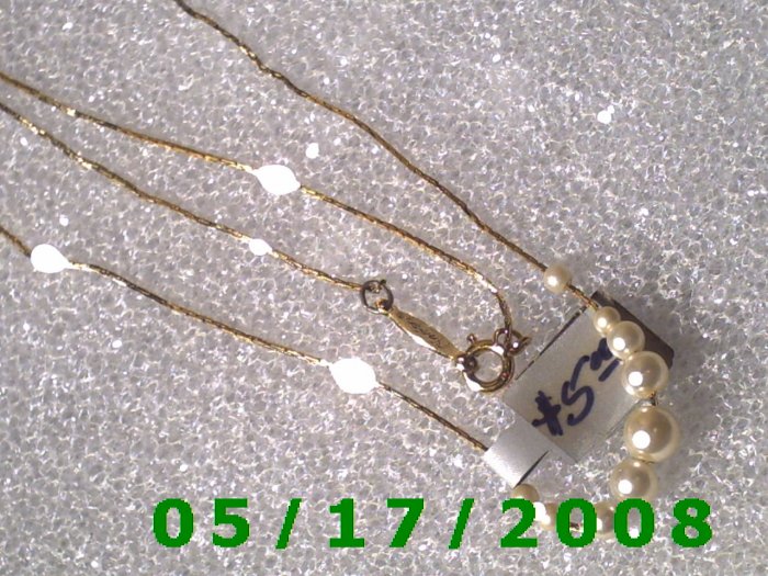 16" Gold Plated Necklace 1mm signed Napier w/9 pearls (006)