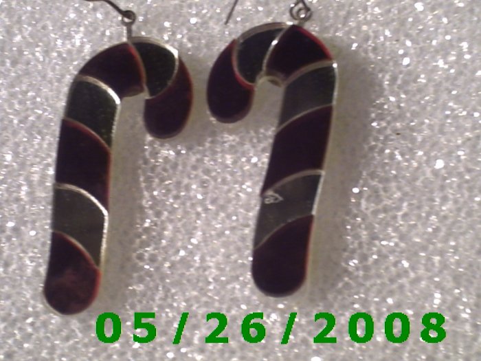 Red and Silver Candy Cane Pierced Earrings C011