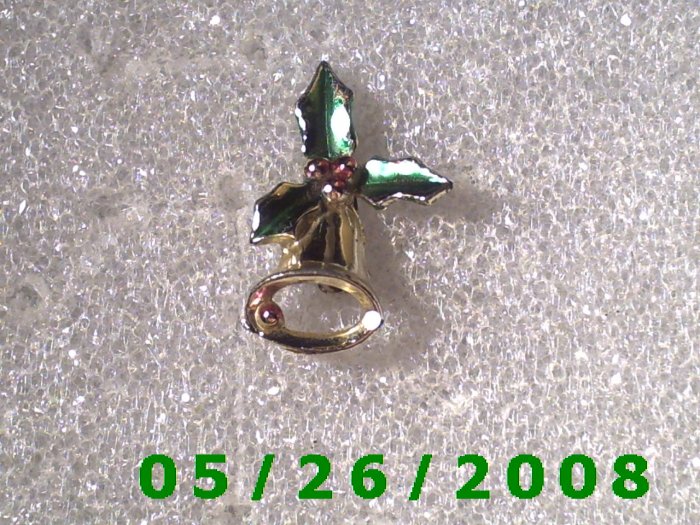Silver Bell with Holly Pin C003