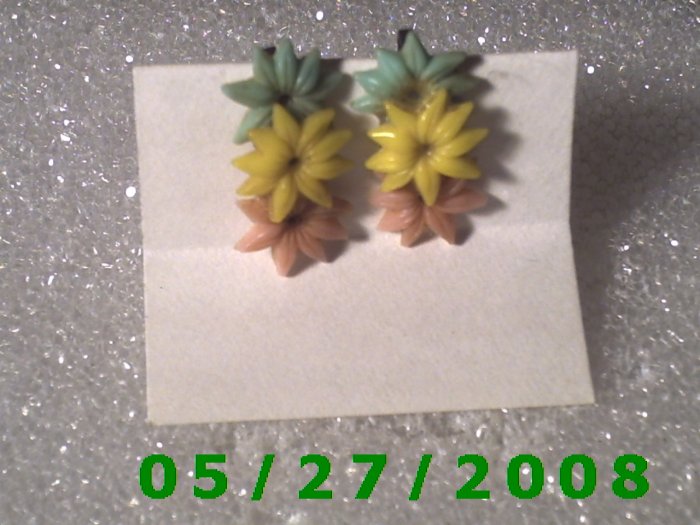Silver w/Flowers N Screwbacks Earrings D016 1008