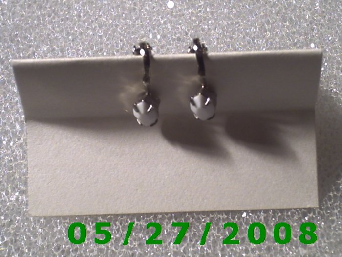 Silver w/White Stone Clip On Earrings D008