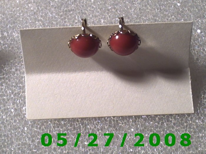 Silver w/Red Stone Clip On Earrings D006