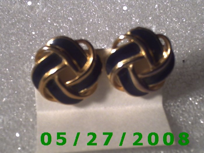 Gold n Blue Knot Clip On Earrings D026 1012