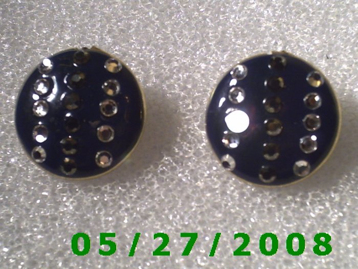 Blue Buttons w/Rhinestones Clip On Earrings (D030)