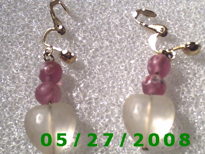 Beads n Clear Hearts Clip On Earrings D033