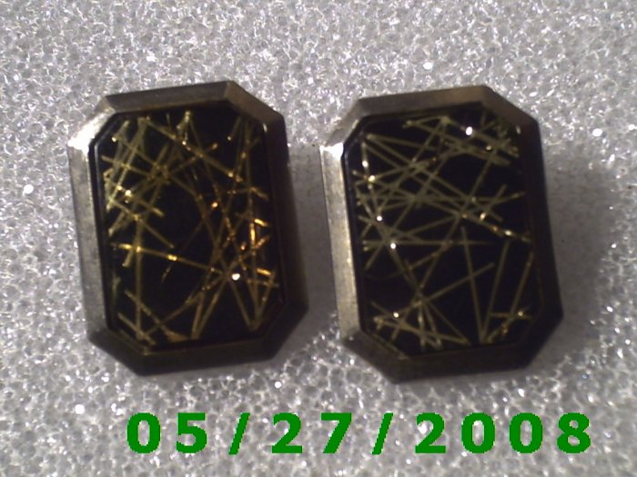 Silver w/Gold n Black Stone Clip On Earrings D034