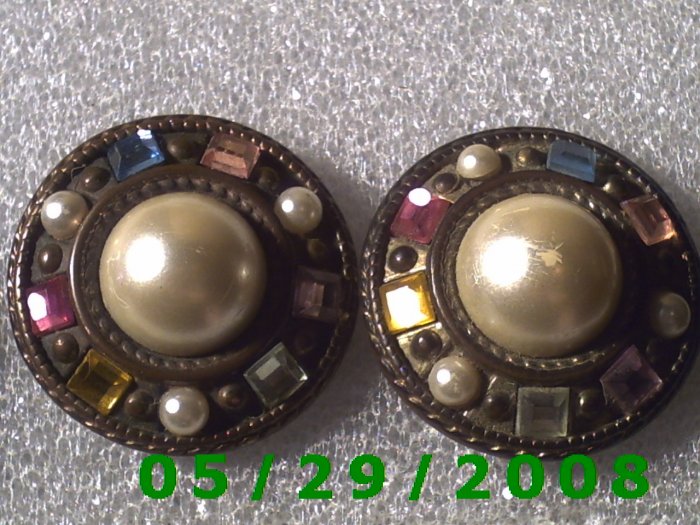 Multi Colored Stones Clip On Earrings D062