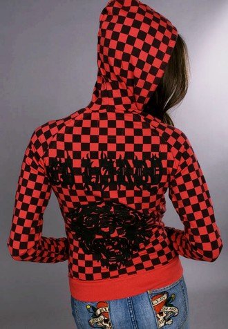 Ed Hardy Womens Checkered Hoodie, Red