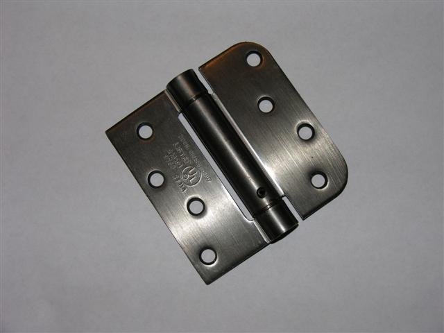 4" Antique Pewter adjustable spring hinge Square x 5/8" radius corners