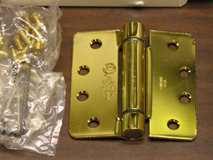 4" Polished Bright Brass adjustable spring hinge 1/4" radius corners