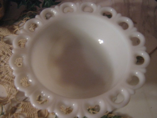 Vintage Milk Glass Scalloped Open work Bowl