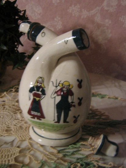 Unique Dutch? Wedding Pitcher ~ two spout Jug ~ folk art ~RARE