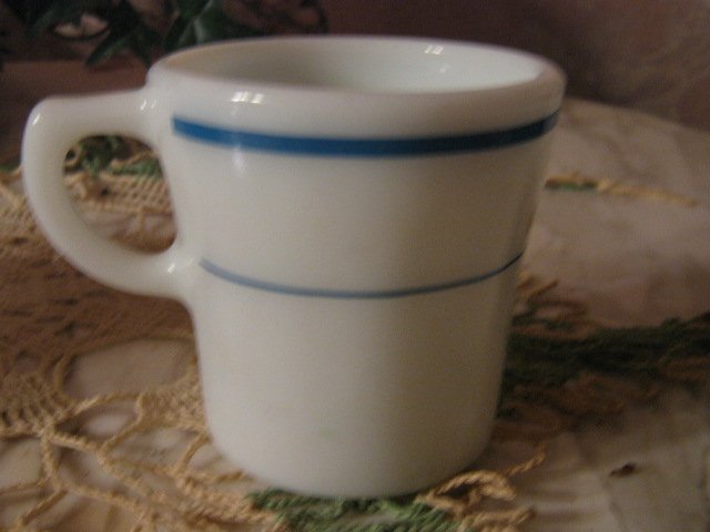 Vintage ~ Pyrex ~ Coffee Mug Cup ~ Aqua Blue Stripe