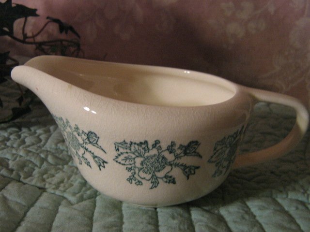 Vintage ~ Green Flower ~ long Creamer ~ porcelain