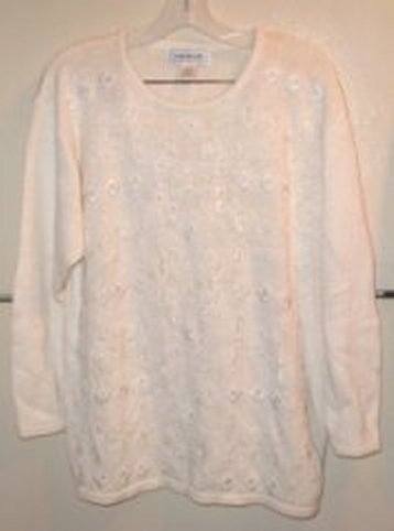 1970s Beaded White Pullover Sweater Size Large