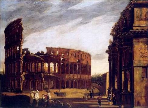 Michelangeo Cerquozzi - THE COLOSSEUM AND THE ARCH OF CONSTANTINE FROM THE