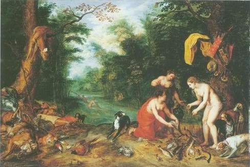 Jan Breughel II - DIANA AND HER NYMPHS INSPECTING THEIR CATCH AFTER
