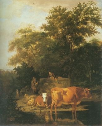 Adriaen Van De Velde - WOODED LANDSCAPE WITH HERDSMEN RESTING AND COWS WA