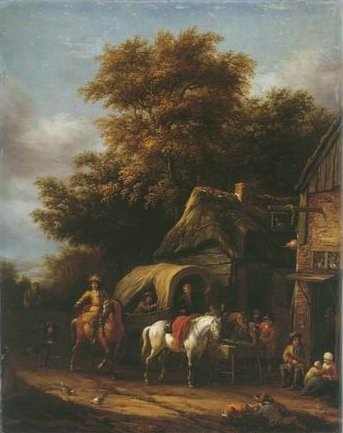 Barend Gael - HORSEMAN HALTING AT INN