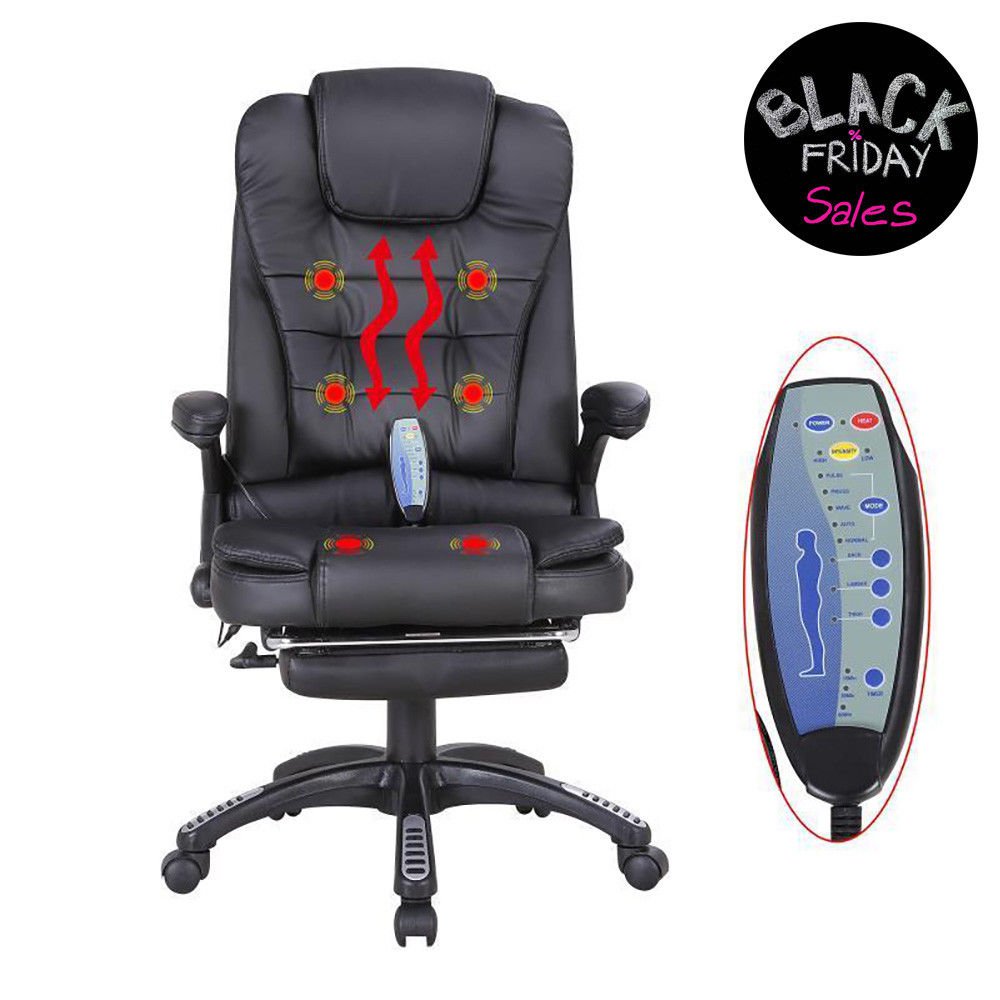 Black Heated Executive Massage Chair Vibrating Ergonomic Office W Footrest