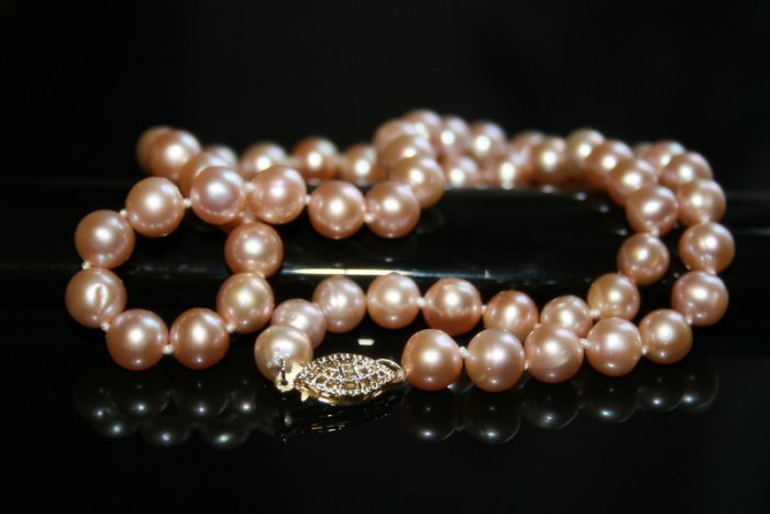 SALE!! - Genuine Fresh Water Pink Pearls Necklace with 14K Gold Clasp