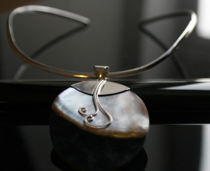 SALE!! - Two Toned Shell in Ornate Silver Bail with 3mm Silver Choker