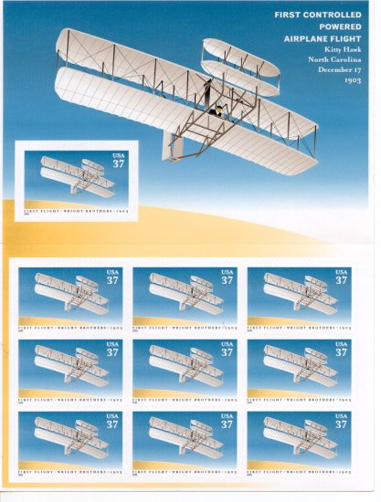 First Flight Wright Brothers US mint sheet 10 Mystic $14.95