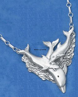 Sterling Silver Frolicking Dolphin Trio Marine Sea Life 20"