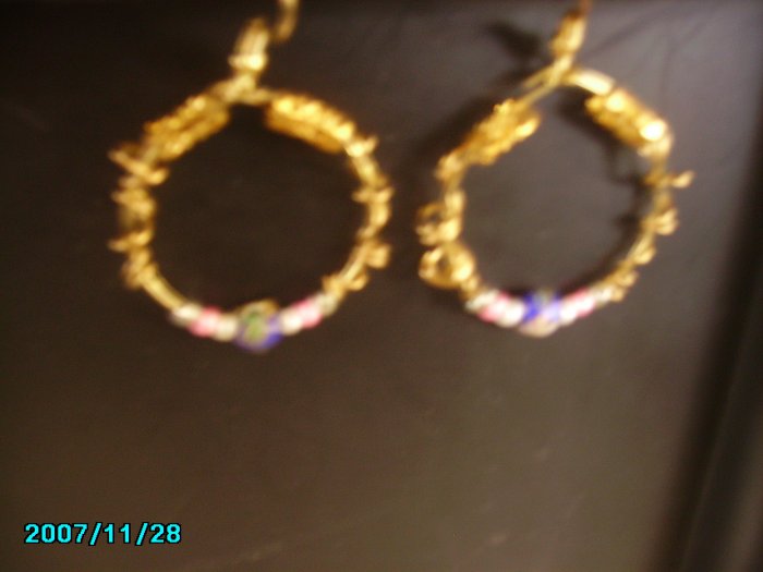 Gold Hoops with Cloisonne