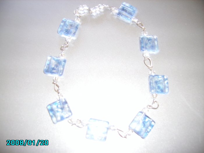 Silver Bracelet With Blue Flowers