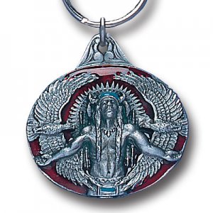 GREAT SPIRIT INDIAN CHIEF AND EAGLES SCULPTED ENAMELED KEY RING KEY CHAIN