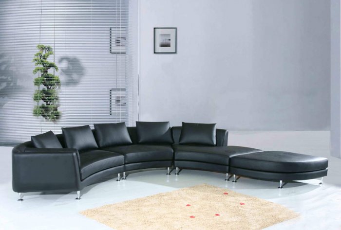 Black Leather Swivel Sectional