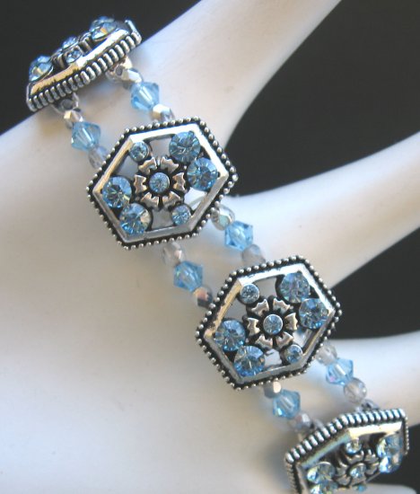 Aquamarine and Silver Crystal Stretch Bracelet