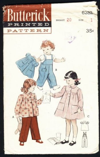 Vintage Pattern Butterick 6282 girls size 1 smock overalls