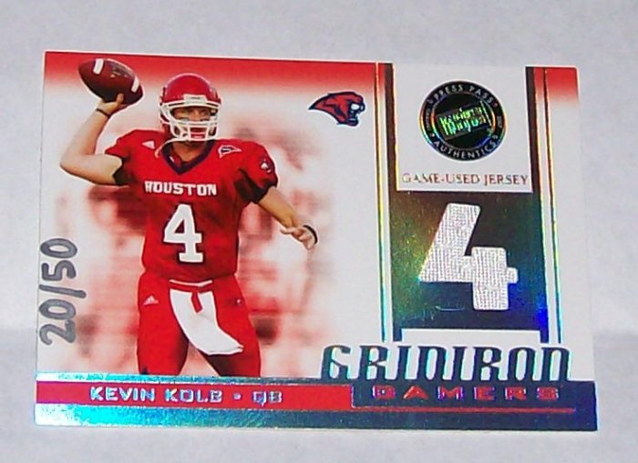 PRESS PASS 2007 "KEVIN KOLB" #'D 20/50 GRIDIRON GAMERS JERSEY CARD