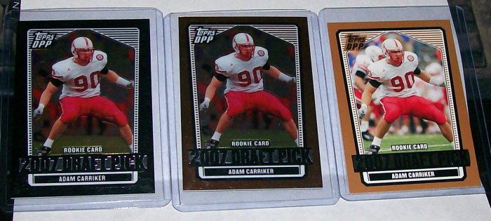 2007 TOPPS DPP 3 CARD LOT OF ROOKIE "ADAM CARRIKER" 2 CHROMES 1 REG.
