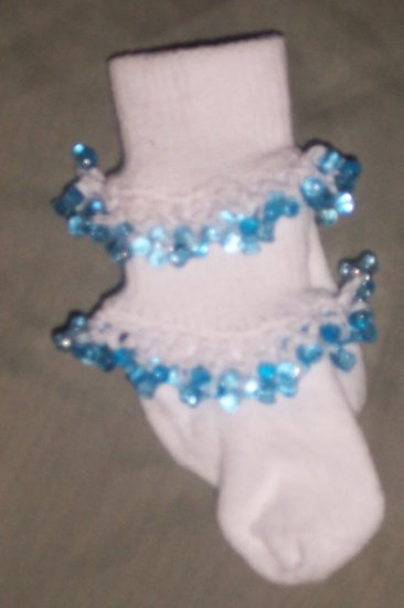 infant 6-12 months Girls Fancy Beaded Socks Light Blue shoe size 1-4