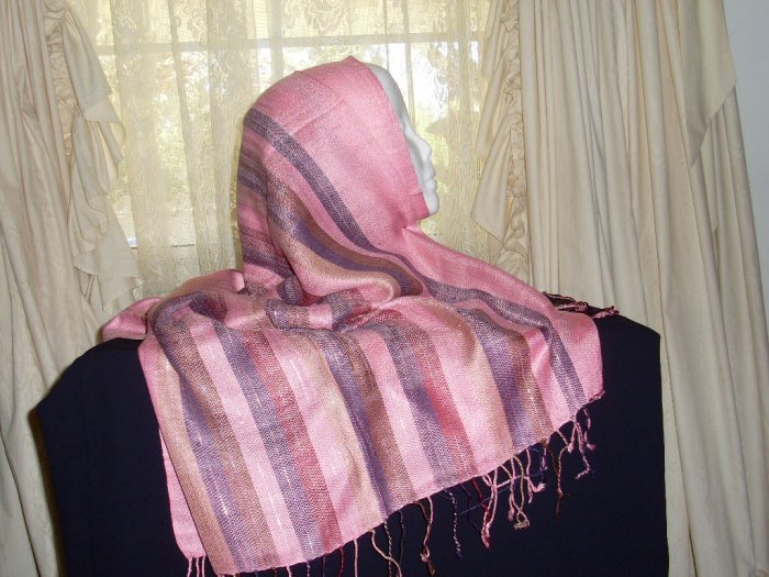 Pink striped shawl hijab shayla
