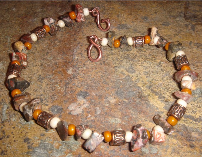Forgotten Temple bracelet - Leopardskin jasper & antique copper