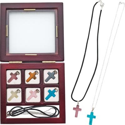 8pc Simulated Semiprecious Stone Cross Necklace Set