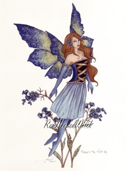 NEW AMY BROWN Print FORGET ME NOT 2 Flower FAIRY FAERY